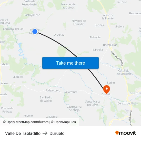Valle De Tabladillo to Duruelo map