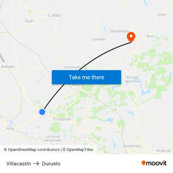 Villacastín to Duruelo map