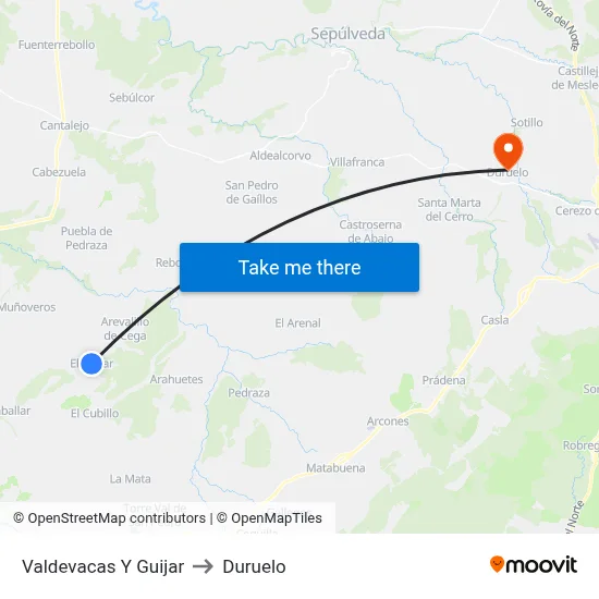 Valdevacas Y Guijar to Duruelo map