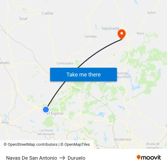 Navas De San Antonio to Duruelo map