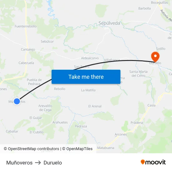 Muñoveros to Duruelo map
