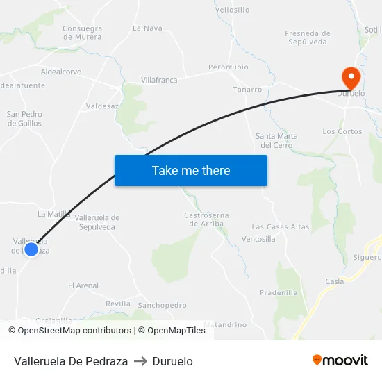 Valleruela De Pedraza to Duruelo map