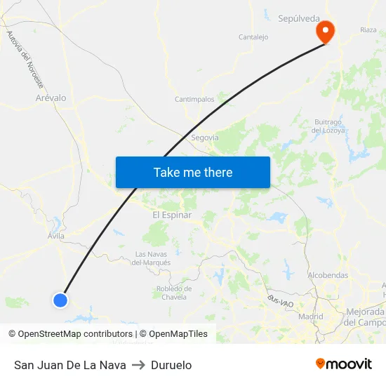 San Juan De La Nava to Duruelo map