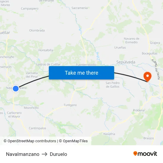 Navalmanzano to Duruelo map