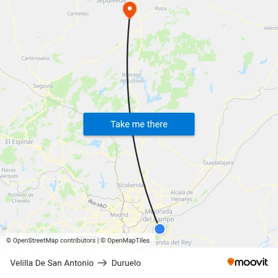Velilla De San Antonio to Duruelo map