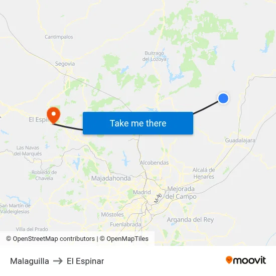 Malaguilla to El Espinar map