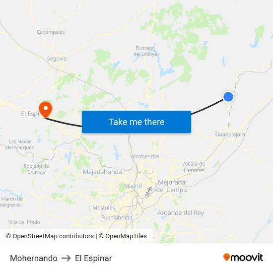 Mohernando to El Espinar map