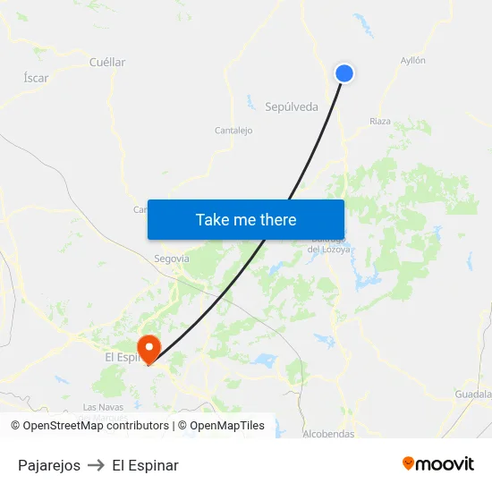 Pajarejos to El Espinar map