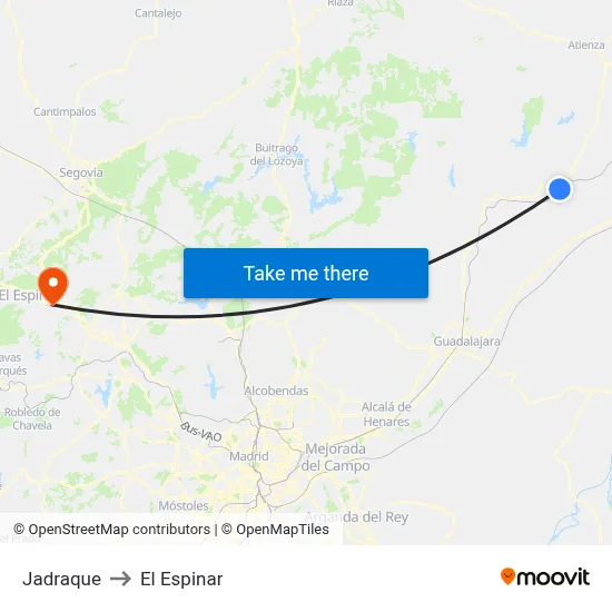 Jadraque to El Espinar map