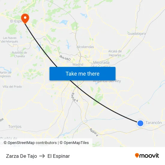 Zarza De Tajo to El Espinar map