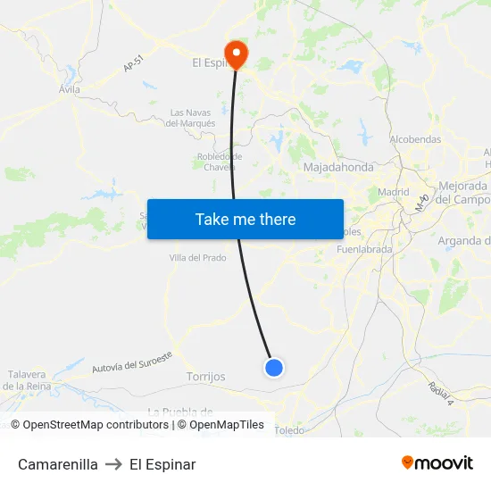 Camarenilla to El Espinar map