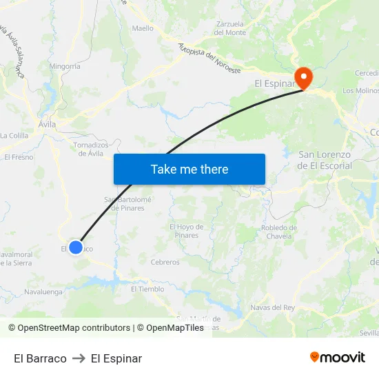 El Barraco to El Espinar map