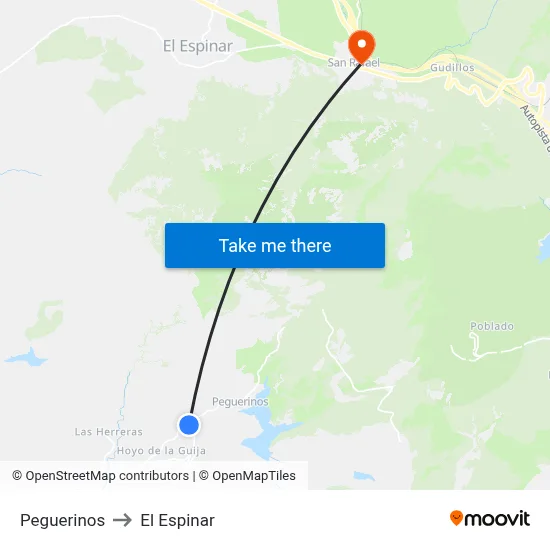 Peguerinos to El Espinar map