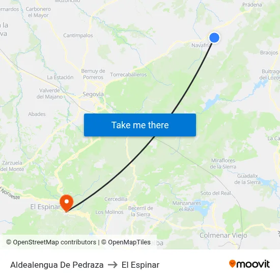 Aldealengua De Pedraza to El Espinar map