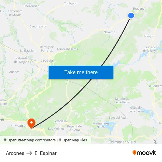 Arcones to El Espinar map
