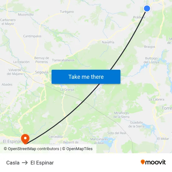 Casla to El Espinar map