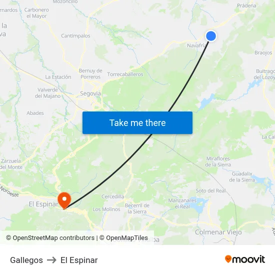 Gallegos to El Espinar map