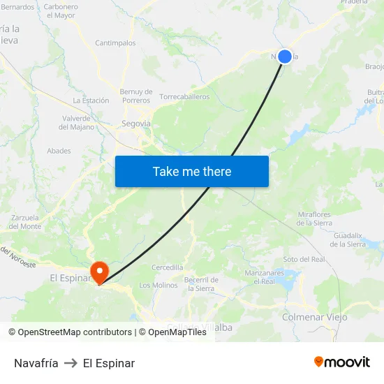 Navafría to El Espinar map