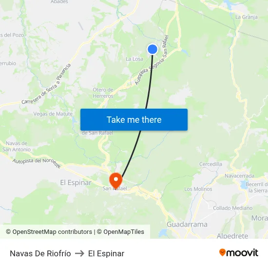 Navas De Riofrío to El Espinar map