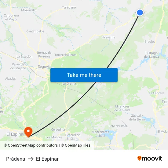 Prádena to El Espinar map