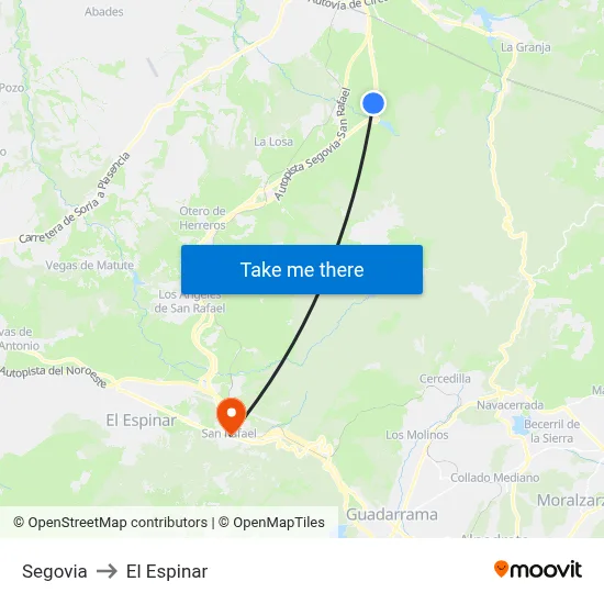 Segovia to El Espinar map