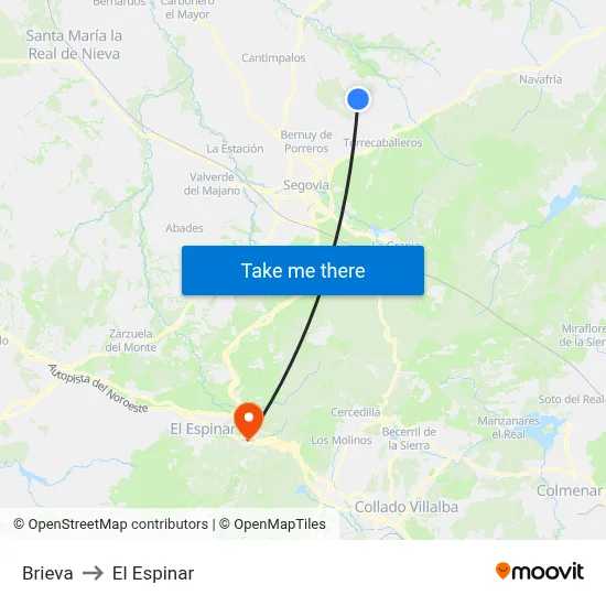 Brieva to El Espinar map