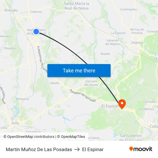 Martín Muñoz De Las Posadas to El Espinar map
