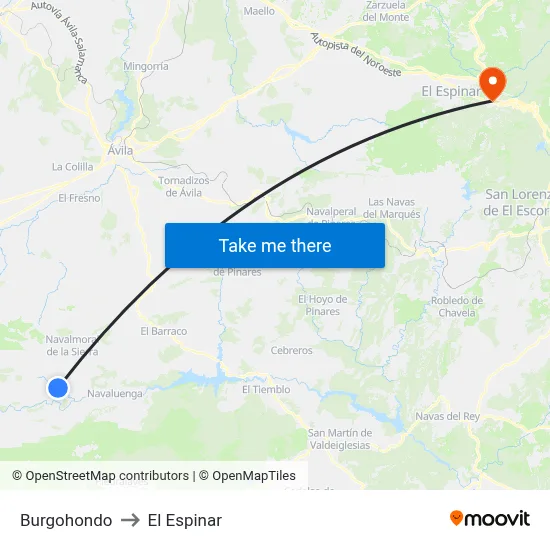 Burgohondo to El Espinar map