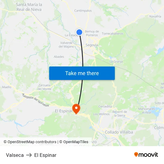 Valseca to El Espinar map