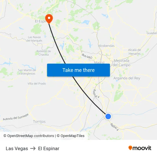 Las Vegas to El Espinar map