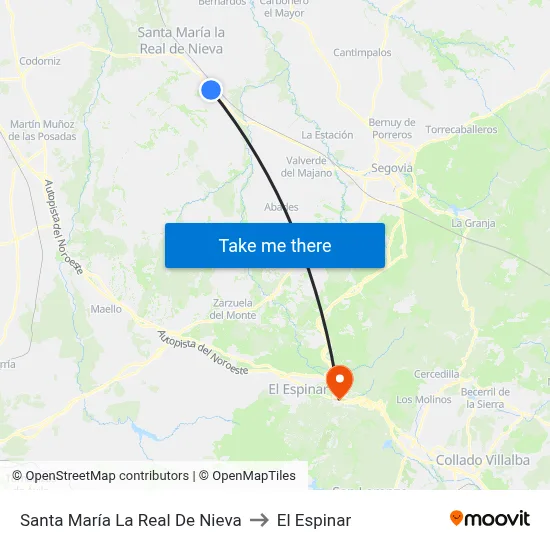 Santa María La Real De Nieva to El Espinar map