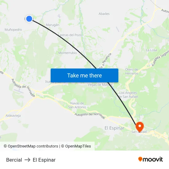 Bercial to El Espinar map