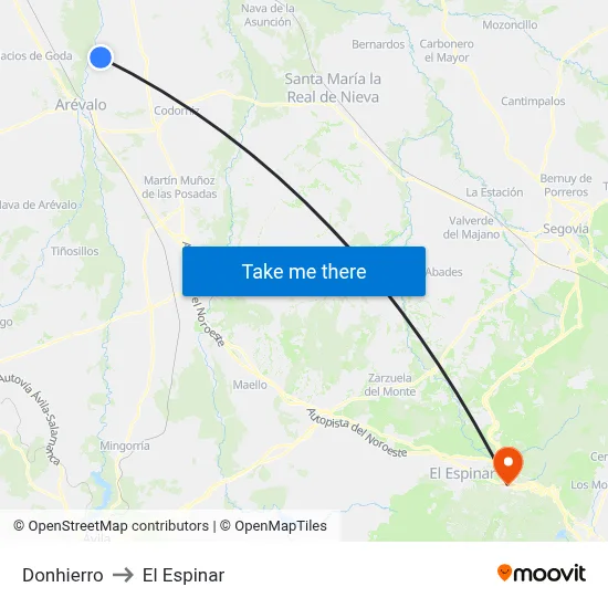 Donhierro to El Espinar map