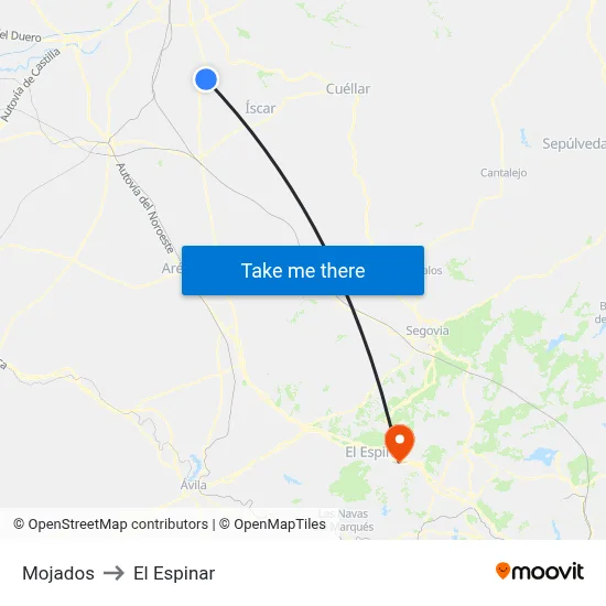 Mojados to El Espinar map