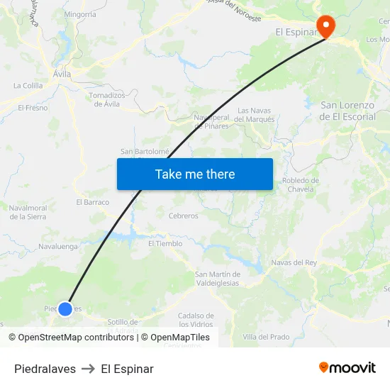 Piedralaves to El Espinar map