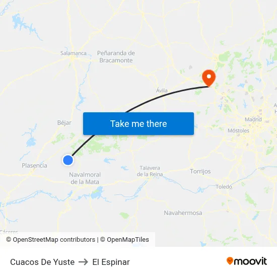 Cuacos De Yuste to El Espinar map