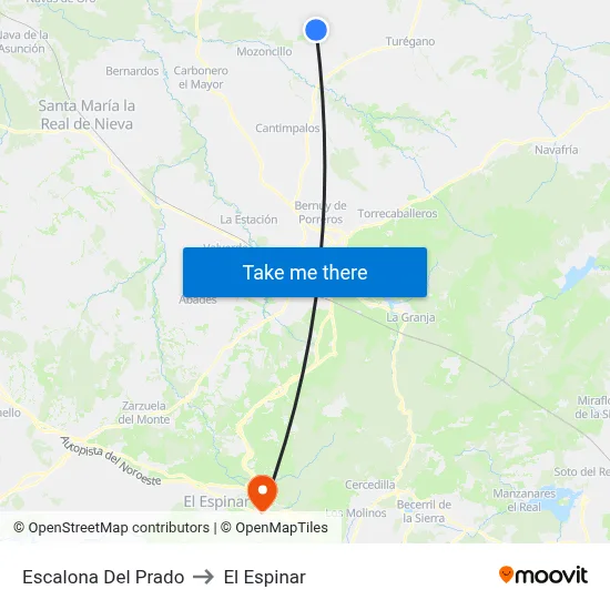 Escalona Del Prado to El Espinar map