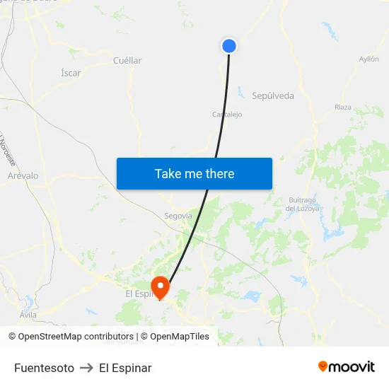 Fuentesoto to El Espinar map