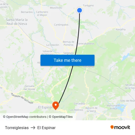 Torreiglesias to El Espinar map