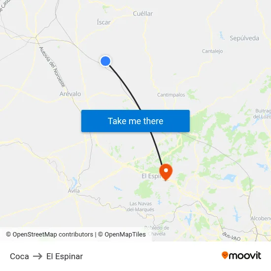 Coca to El Espinar map