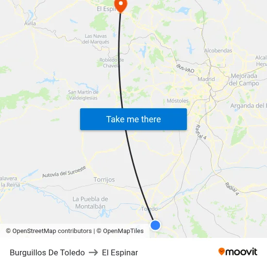 Burguillos De Toledo to El Espinar map
