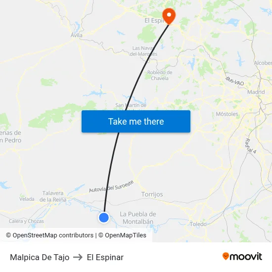 Malpica De Tajo to El Espinar map