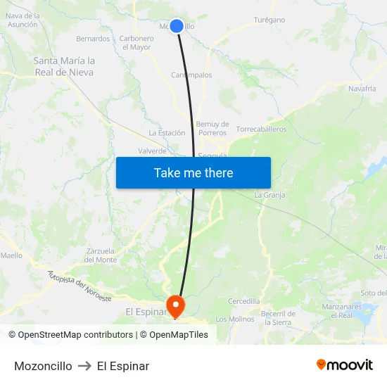 Mozoncillo to El Espinar map