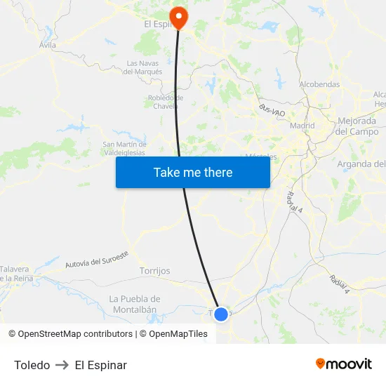 Toledo to El Espinar map
