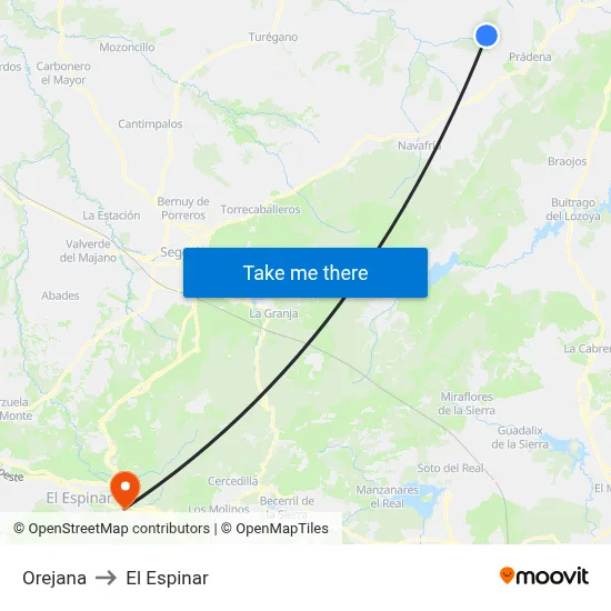 Orejana to El Espinar map