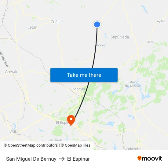 San Miguel De Bernuy to El Espinar map