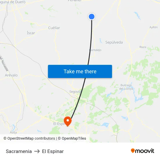 Sacramenia to El Espinar map