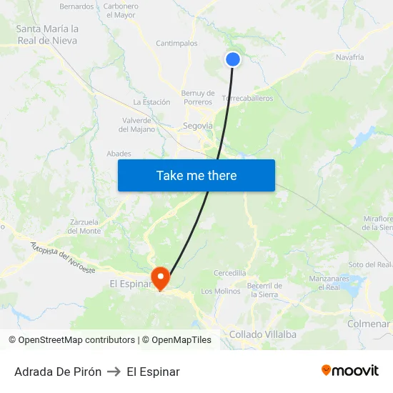 Adrada De Pirón to El Espinar map