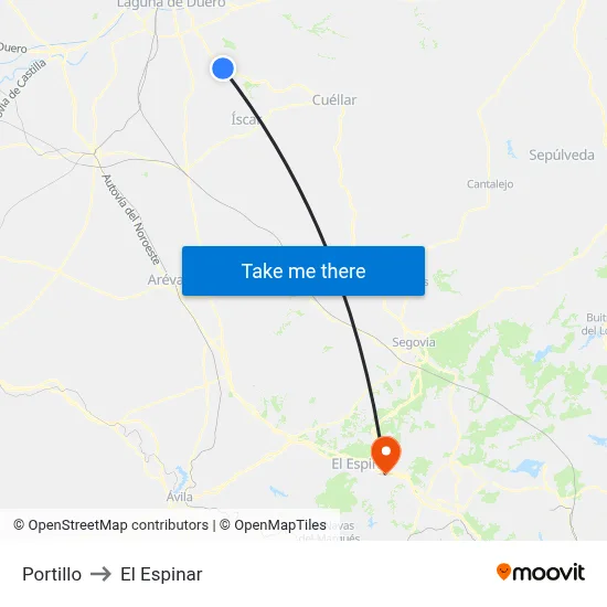 Portillo to El Espinar map