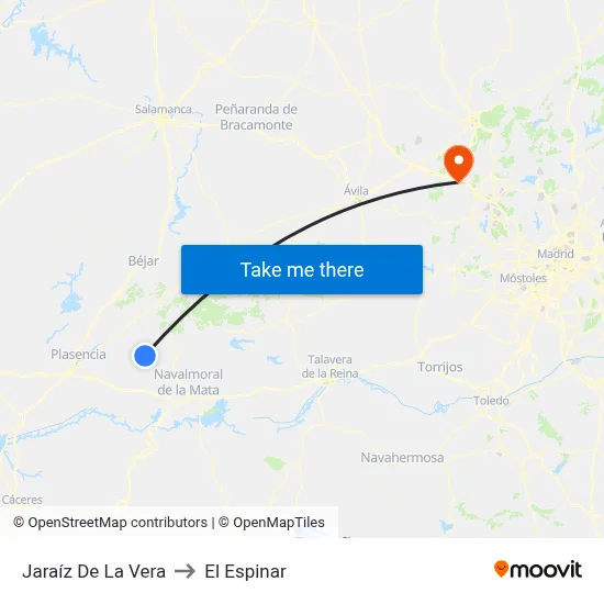 Jaraíz De La Vera to El Espinar map